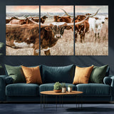 47758300-MGV-CV-36X24-Texas Longhorn Cattle Wall Art – Rustic Western Herd Canvas Print, Cowboy Ranch Farmhouse Decor for Living Room, Office, or