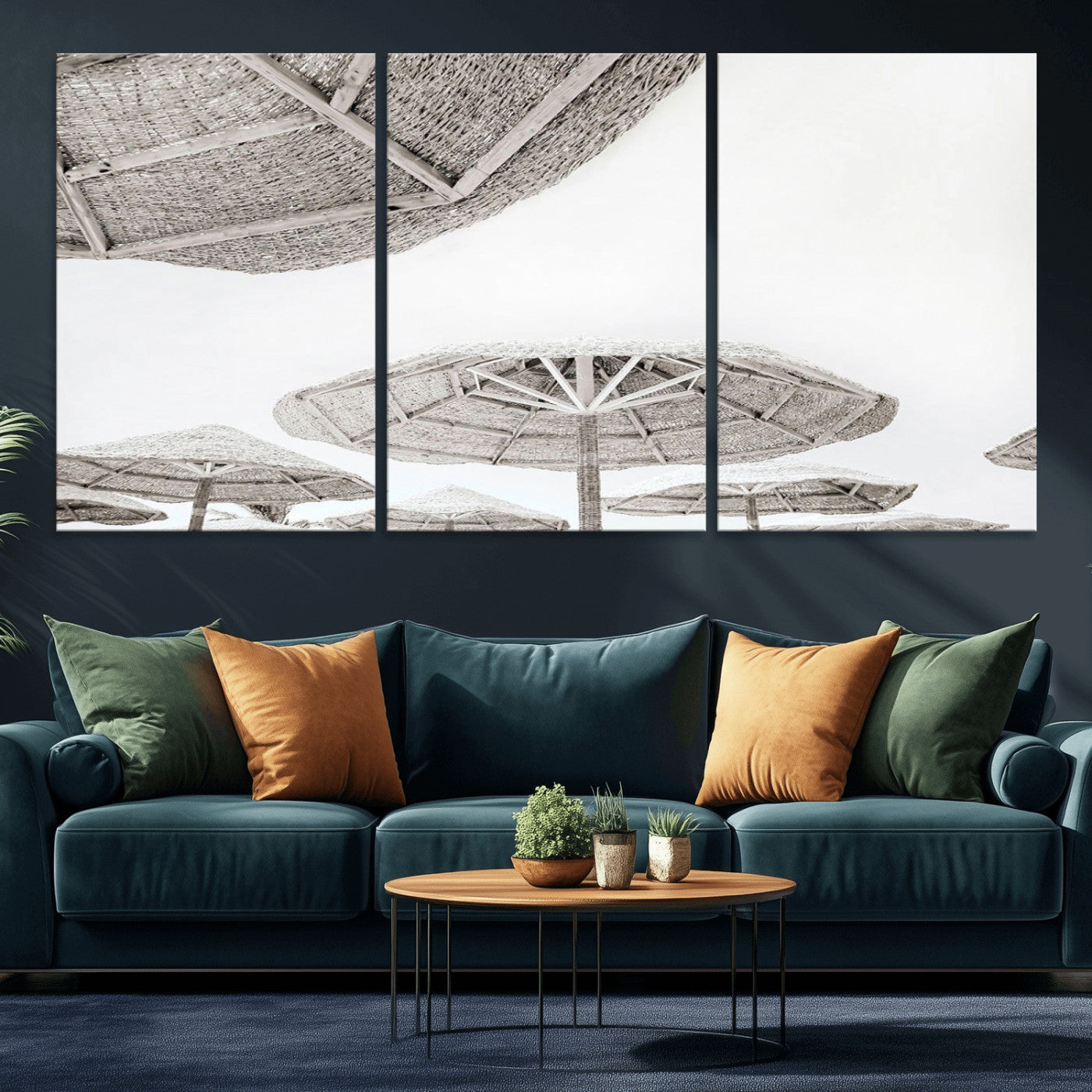 97043123-MGV-CV-36X24-Beach Umbrella Wall Art – Minimalist Coastal Canvas Print, Woven Parasol Summer Decor for Bedroom, Living Room, or Modern Beach