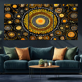 45478523-MGV-CV-36X24-Abstract Circle Wall Art – Bold Black and Gold Dot Painting Canvas Print, Modern Geometric Mandala Style Decor for Living Room or