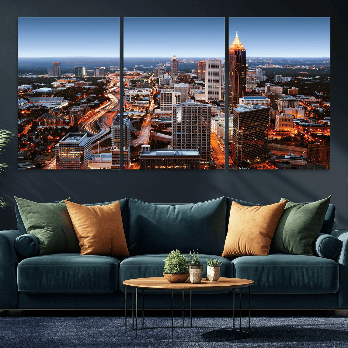 25096967-MGV-CV-36X24-Atlanta Skyline Wall Art – Vibrant Cityscape Canvas Print, Modern Night Lights Urban Decor for Office, Living Room, or Apartment