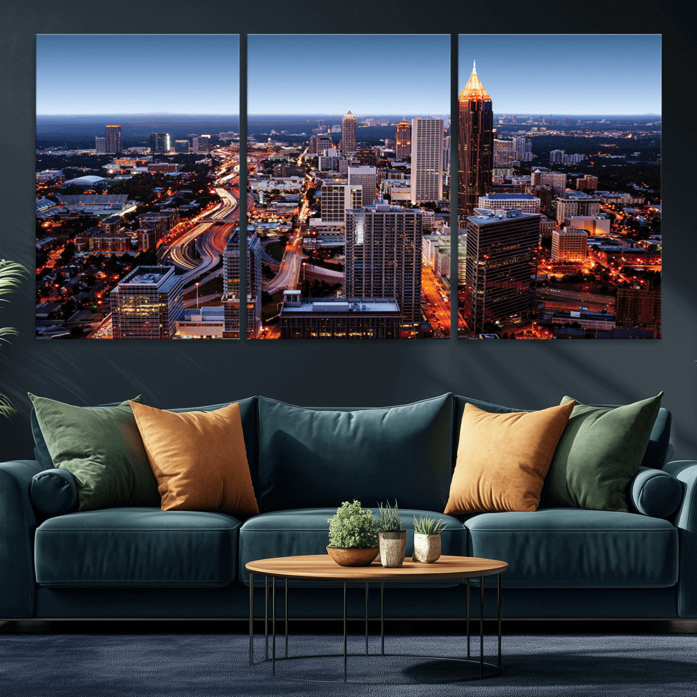 81886632-MGV-CV-36X24-Atlanta Skyline Wall Art – Vibrant City Lights Canvas Print, Modern Urban Cityscape Decor for Living Room, Office, or Apartment