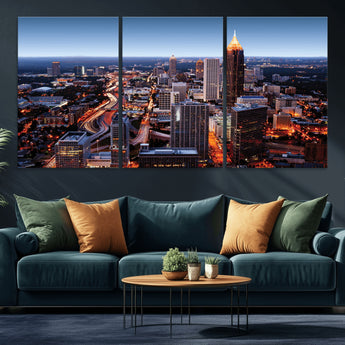 81886632-MGV-CV-36X24-Atlanta Skyline Wall Art – Vibrant City Lights Canvas Print, Modern Urban Cityscape Decor for Living Room, Office, or Apartment