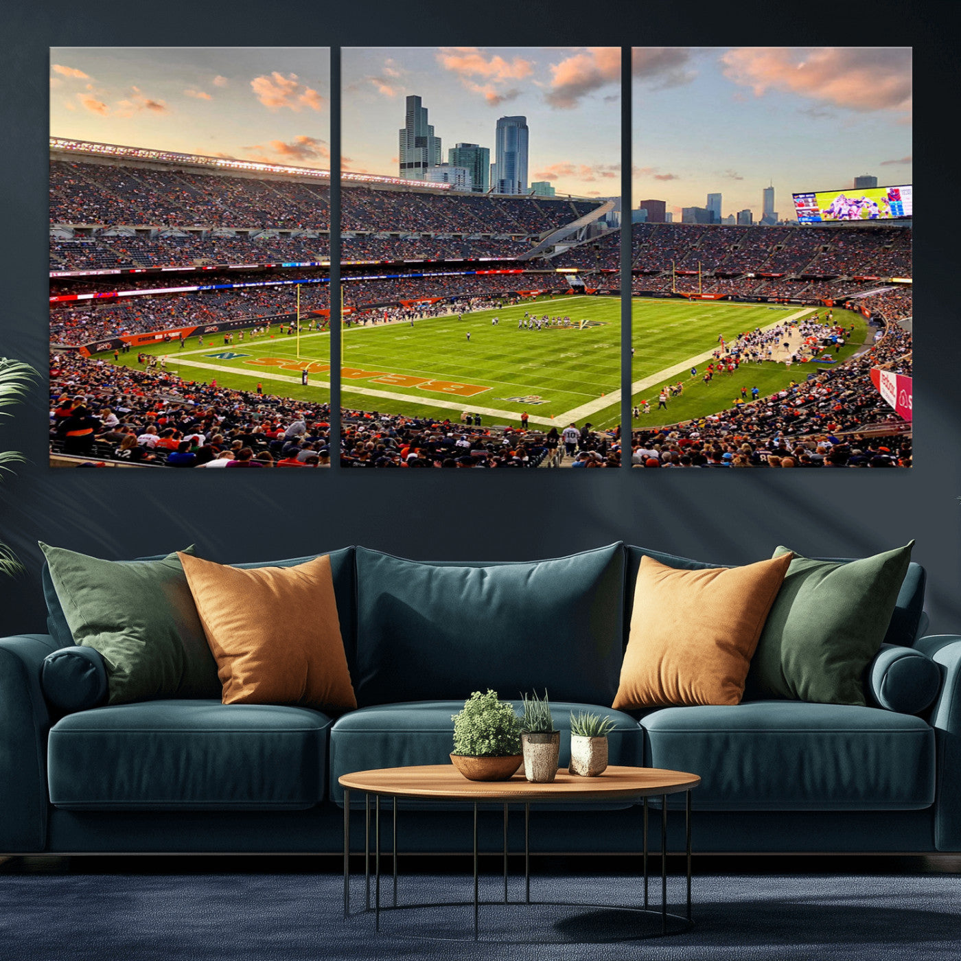 55377093-MGV-CV-36X24-Soldier Field Wall Art – Panoramic Chicago Bears Football Stadium Canvas Print, Game Day Sports Decor for Man Cave, Bar, Office,