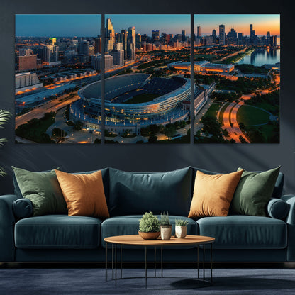 36690345-MGV-CV-36X24-Soldier Field Wall Art – Chicago Bears Stadium Aerial Night Canvas Print, City Skyline Football Decor for Living Room, Office, or