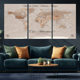 95243244-MGV-CV-36X24-Wander Often Wonder Always World Map Wall Art – Neutral Beige Adventure Canvas Print, Rustic Boho Travel Decor for Bedroom, Living