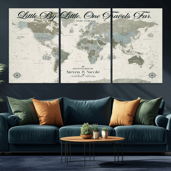 10693204-MGV-CV-36X24-Little By Little One Travels Far Tolkien Quote Blue Green World Map Adventure Wall Art Canvas Print Rustic Wanderlust Travel Decor
