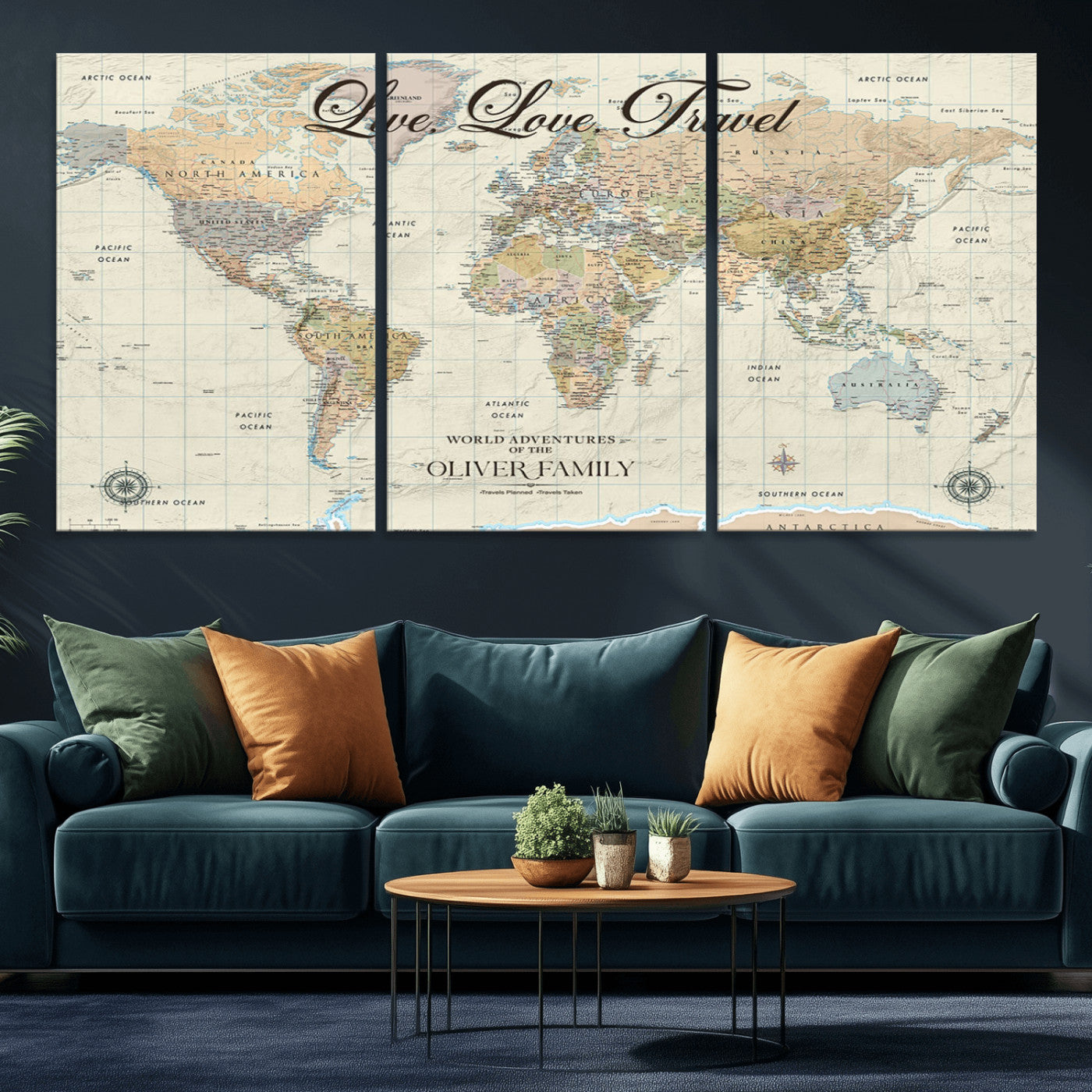 19479008-MGV-CV-36X24-Live Love Travel Wall Art – Detailed World Map Canvas Print, Adventure Decor for Living Room, Office or Bedroom, Travel Gift for