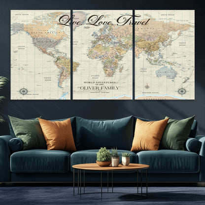 19479008-MGV-CV-36X24-Live Love Travel Wall Art – Detailed World Map Canvas Print, Adventure Decor for Living Room, Office or Bedroom, Travel Gift for