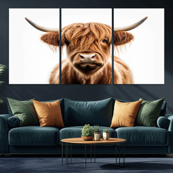 637908607-MGV-FC-93X47-3P_Black-Highland Cow Wall Art Print – Rustic Farmhouse Animal Portrait, Scottish Highland Cattle Canvas, Modern Country Wall Decor for