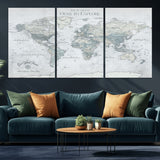 94249974-MGV-CV-36X24-Ours Explore World Map Wall Art – Modern Travel Canvas Print, Neutral Adventure Decor for Living Room, Office, Study, Bedroom,
