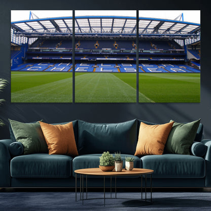38616413CHELSA-MGV-CV-36X24-Chelsea Stadium Wall Art – Panoramic Football Field Canvas Print, Game Day Sports Decor for Living Room, Office, or Man Cave