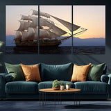 31270610-MGV-CV-36X24-Sailing Ship Wall Art – Sunset Seascape Canvas Print with Tall Ship at Sea, Nautical Ocean Decor for Living Room, Office, or