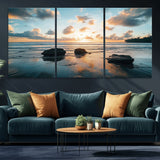 23879436-MGV-CV-36X24-Rocky Ocean Sunset Canvas Wall Art – Seaside Dramatic Seascape, Ocean Sunset Art Print for Coastal Modern Decor for Nature