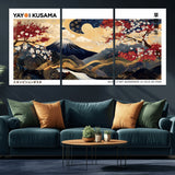 28945903-MGV-CV-36X24-Yayoi Kusama Inspired Japanese Art Canvas Print – Framed Floral & Mt. Fuji Wall Decor, Modern Asian Style Canvas for Home, Office,