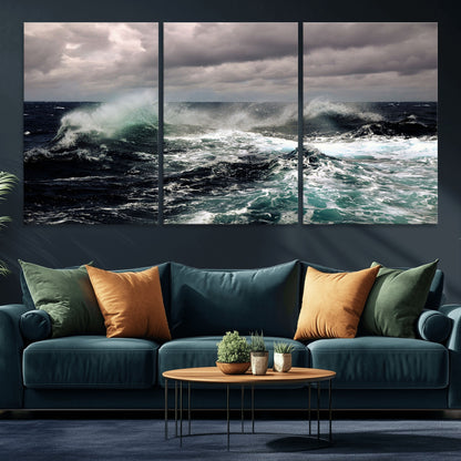 38622353-MGV-CV-36X24-Stormy Ocean Waves Canvas Wall Art – Framed Turbulent Sea Print, Large Nature Canvas for Coastal, Living Room, or Office Spaces