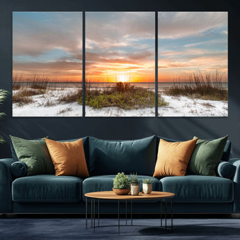 58266230-MGV-CV-36X24-Sunset Beach Canvas Wall Art – Coastal Ocean Landscape Print, Seaside Nature Art for Coastal Chic Decor, Living Room, Bedroom,