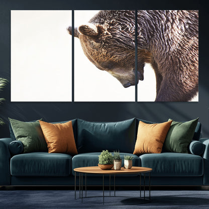 14405507-MGV-CV-36X24-Bear Wall Art – Wildlife Canvas Print with Rustic Animal Portrait and Minimalist Background, Nature Inspired Photography for