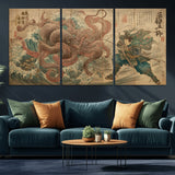 63782167-MGV-CV-36X24-Tsukioka Yoshitoshi Samurai Wall Art Print, Japanese Katana Warrior Canvas Wall Art, Octopus Sea Monster Canvas Print,