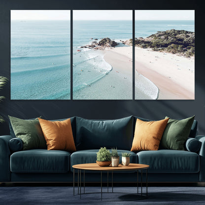 79395467-MGV-CV-36X24-Coastal Wall Art – Aerial Beach Canvas Print, Ocean Waves and Sandy Shore Photography Decor for Bedroom, Living Room, Office,