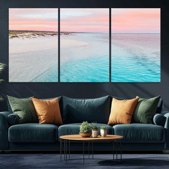 41613614-MGV-CV-36X24-Beach Sunset Wall Art – Pastel Ocean Canvas Print, Turquoise Water and Pink Sky Photography Decor for Bedroom, Living Room, Office