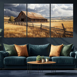 23718739-MGV-CV-36X24-Farmhouse Wall Art – Rustic Barn and Golden Wheat Field Canvas Print, Country Landscape Photography Decor for Bedroom, Living