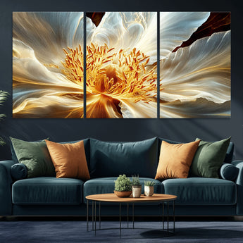 20862576-MGV-CV-36X24-Golden Abstract Flower Canvas Wall Art – Modern Botanical Bloom Print, Elegant Floral Artwork for Living Room, Bedroom, Office