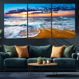 24077769-MGV-CV-36X24-Sunset Beach Wall Art – Ocean Waves Canvas Print, Golden Shoreline Photography Coastal Decor for Living Room, Bedroom, Office,