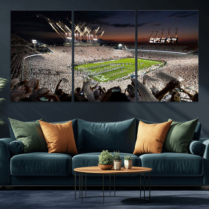 11221988-MGV-CV-36X24-Football Stadium Wall Art – Game Day Crowd with Fireworks, Sports Fan Photography Print, Stadium Decor for Man Cave, Bar, or