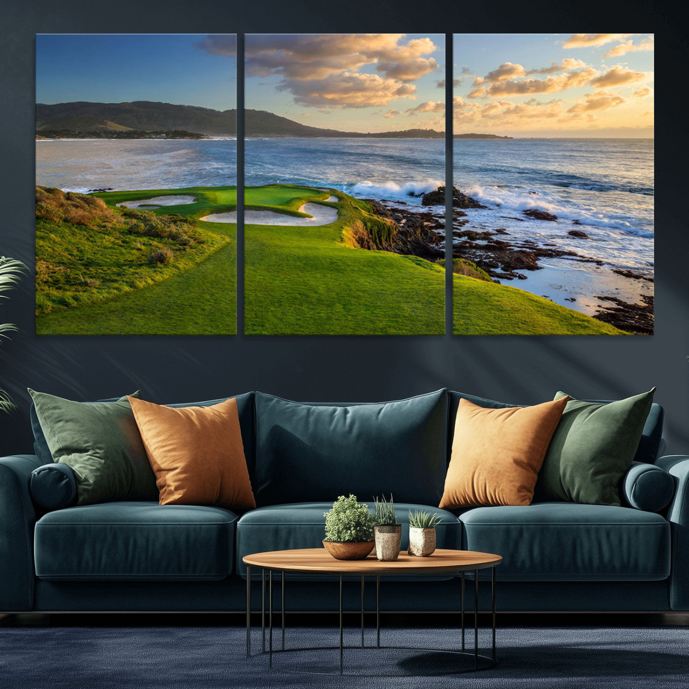 67486665-MGV-CV-36X24-Golf Course Wall Art – Pebble Beach Oceanfront Canvas Print, Coastal Fairway Photography Sports Decor for Living Room, Office, Man