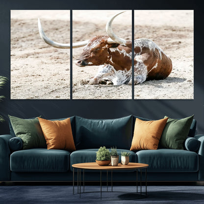 89096667-MGV-CV-36X24-Texas Longhorn Wall Art – Rustic Western Canvas Print, Cattle Photography Decor for Ranch House, Living Room, Office, Man Cave