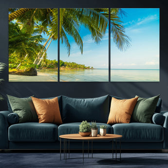 65056721-MGV-CV-36X24-Tropical Beach Wall Art – Palm Tree Coastal Photography Print, Relaxing Ocean Paradise Landscape, Island Seascape Home or Office