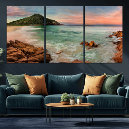 53831025-MGV-CV-36X24-Coastal Landscape Wall Art – Tropical Beach Ocean Canvas Print, Sunset Mountain View Photography Decor for Living Room, Bedroom,
