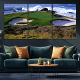 22776914-MGV-CV-60X30-3P-Golf Course Wall Art – Oceanfront Green Canvas Print, Coastal Pebble Beach Photography Sports Decor for Living Room, Office, Man