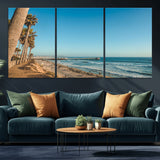 92568259-MGV-CV-36X24-California Beach Wall Art – Palm Tree Pier Canvas Print, Coastal Ocean Photography Seaside Decor for Living Room, Bedroom, Office,