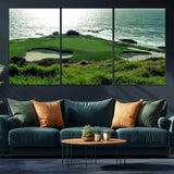 48473947-MGV-CV-36X24-Ocean Golf Course Wall Art – Panoramic Green Fairway Canvas Print, Coastal Golf Landscape Photography Sports Decor for Office, Man