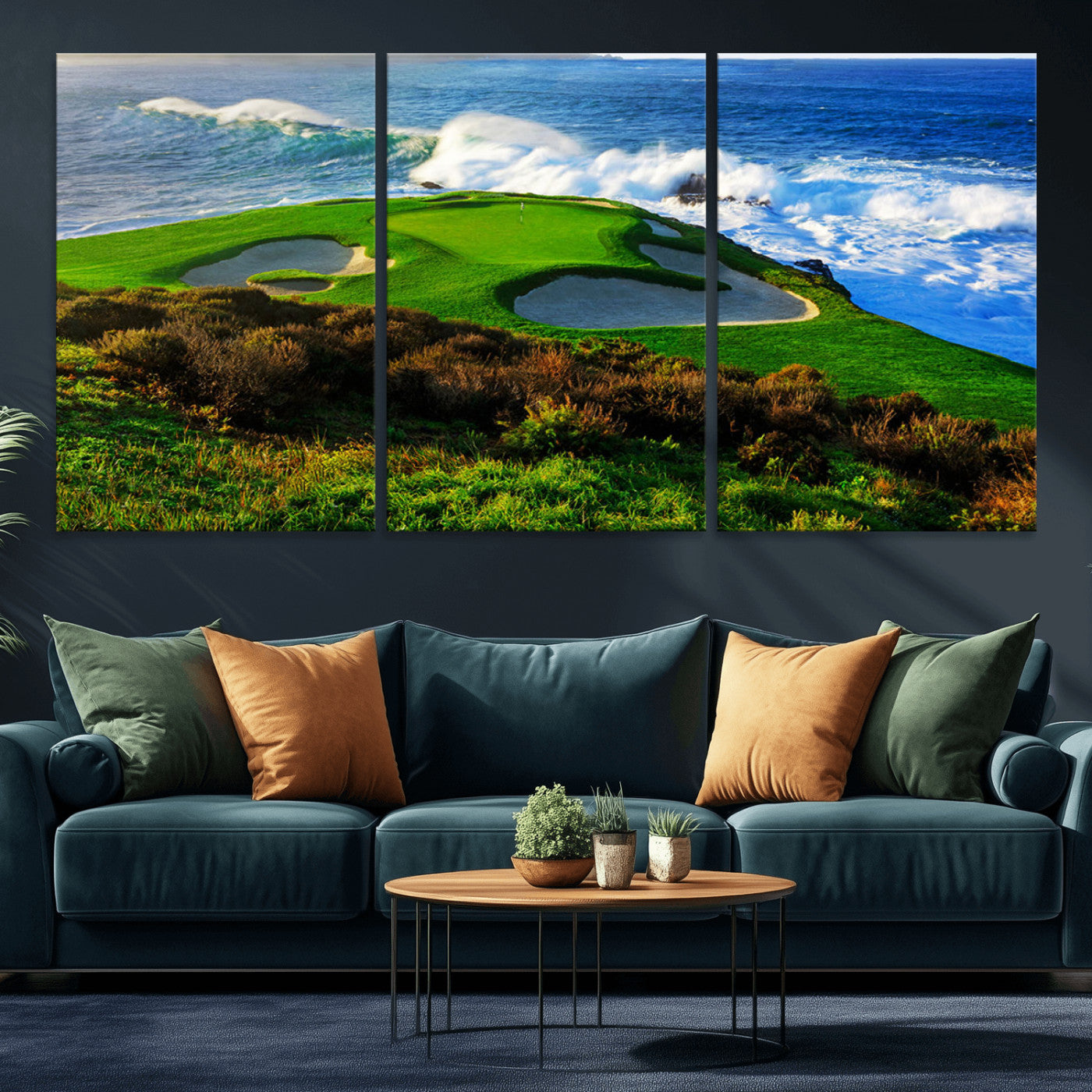 34181847-MGV-CV-36X24-Coastal Golf Course Wall Art – Panoramic Ocean Fairway Canvas Print, Scenic Sports Photography Decor for Office, Man Cave, Living