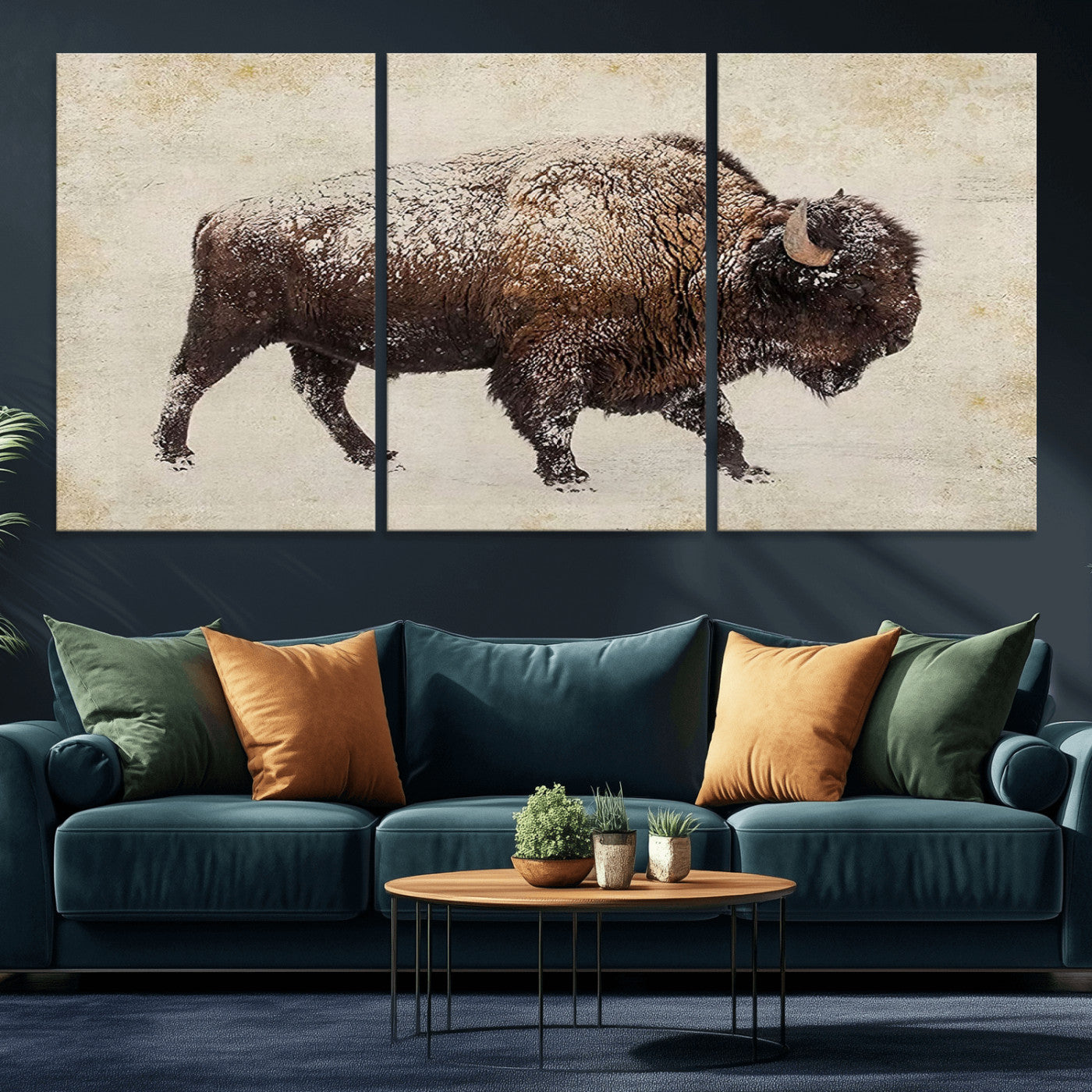 54810031-MGV-CV-36X24-Western Wall Art – Snow Covered Bison Canvas Print, Rustic Wildlife Photography Decor for Bedroom, Living Room, Office, Lodge,