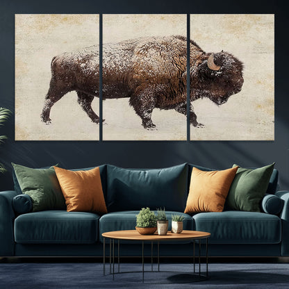 54810031-MGV-CV-36X24-Western Wall Art – Snow Covered Bison Canvas Print, Rustic Wildlife Photography Decor for Bedroom, Living Room, Office, Lodge,