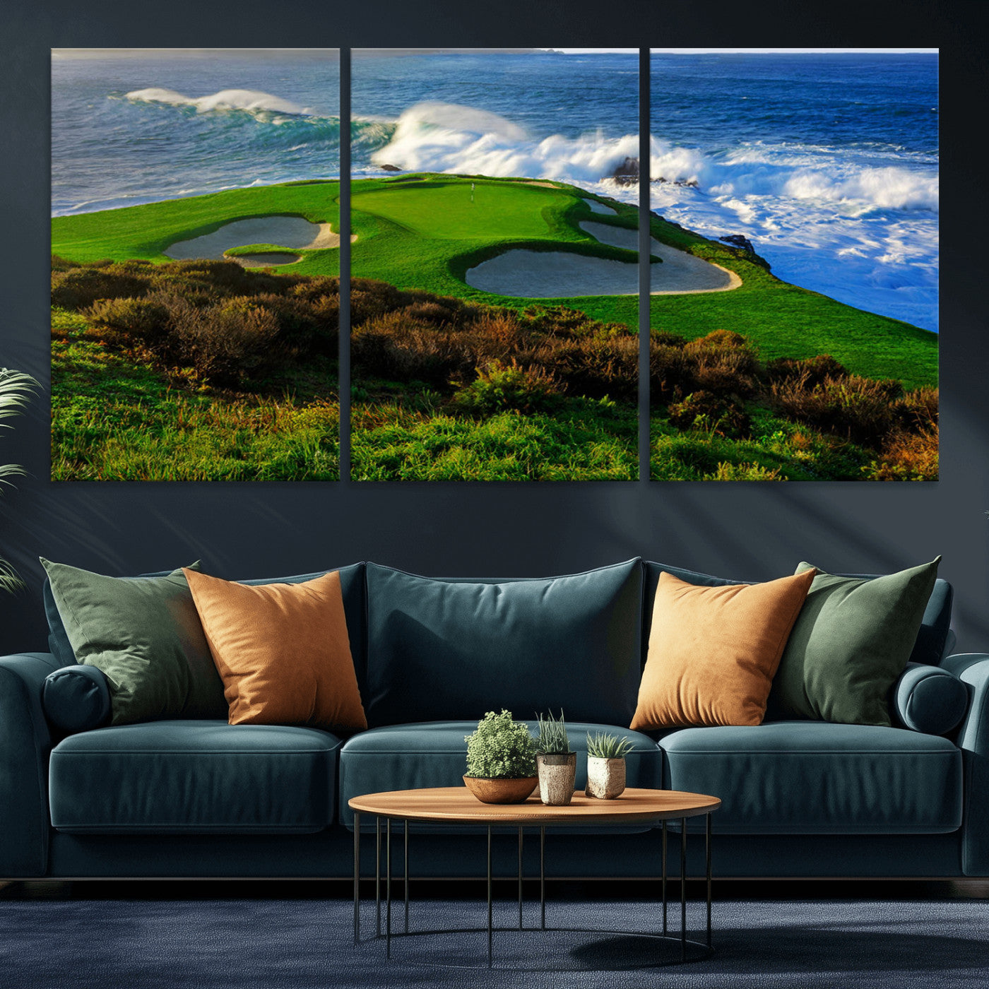 13644055-MGV-CV-36X24-Golf Wall Art – Oceanfront Green Canvas Print, Scenic Coastal Course Photography Decor for Bedroom, Living Room, Office, Sports