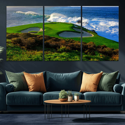 13644055-MGV-CV-36X24-Golf Wall Art – Oceanfront Green Canvas Print, Scenic Coastal Course Photography Decor for Bedroom, Living Room, Office, Sports