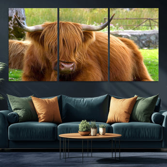 68411138-MGV-CV-36X24-Farmhouse Wall Art – Highland Cow Canvas Print, Rustic Country Cattle Photography Decor for Bedroom, Living Room, Office, Ranch,