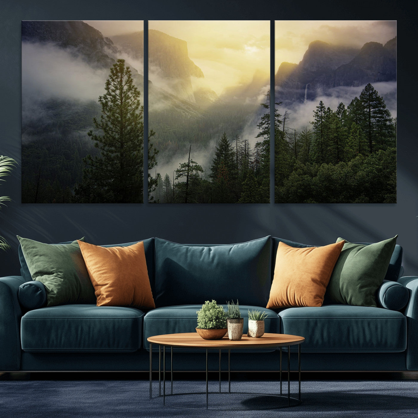 38316884-MGV-CV-36X24-Landscape Wall Art – Misty Mountain Valley Canvas Print, Scenic Pine Forest and Sunrise Photography Decor for Bedroom, Living