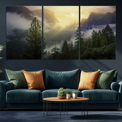 38316884-MGV-CV-36X24-Landscape Wall Art – Misty Mountain Valley Canvas Print, Scenic Pine Forest and Sunrise Photography Decor for Bedroom, Living