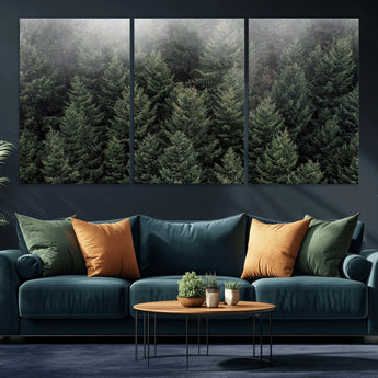 84059409-MGV-CV-36X24-Forest Wall Art – Misty Evergreen Trees Canvas Print, Tranquil Nature Photography Decor for Bedroom, Living Room, Office, Cabin or