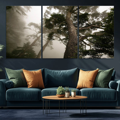 87969493-MGV-CV-36X24-Forest Wall Art – Misty Tall Trees Canvas Print, Dramatic Woodland Photography Decor for Bedroom, Living Room, Office, Cabin,