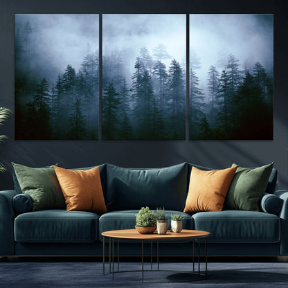 93439624-MGV-CV-36X24-Forest Wall Art – Misty Pine Trees Canvas Print, Moody Nature Photography Decor for Bedroom, Living Room, Office, Cabin, Lodge or