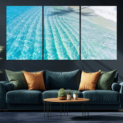 46233906-MGV-CV-36X24-Coastal Wall Art – Turquoise Ocean Waves and White Sand Canvas Print, Tropical Beach Photography Decor for Bedroom, Living Room,