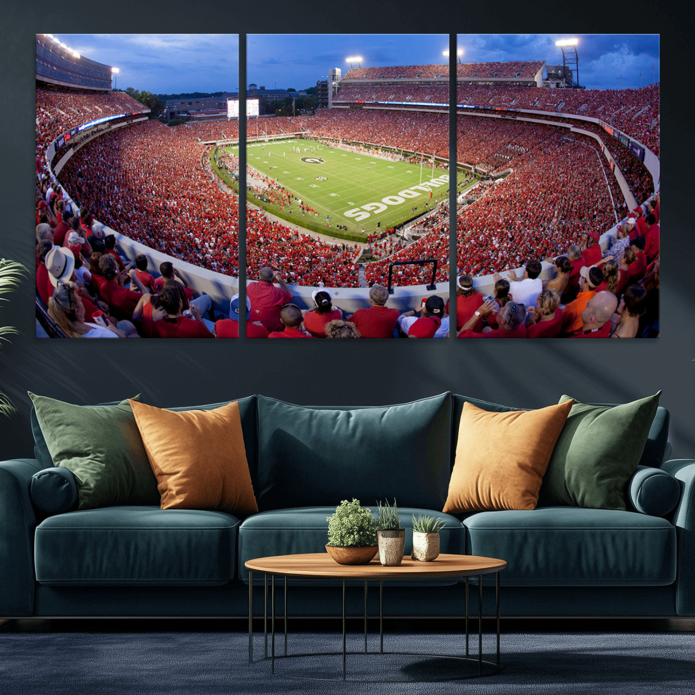 10244378-MGV-CV-36X24-Sanford Stadium Wall Art – Georgia Bulldogs Football Panoramic Evening Canvas Print, College Game Day Decor for Man Cave, Bar, or
