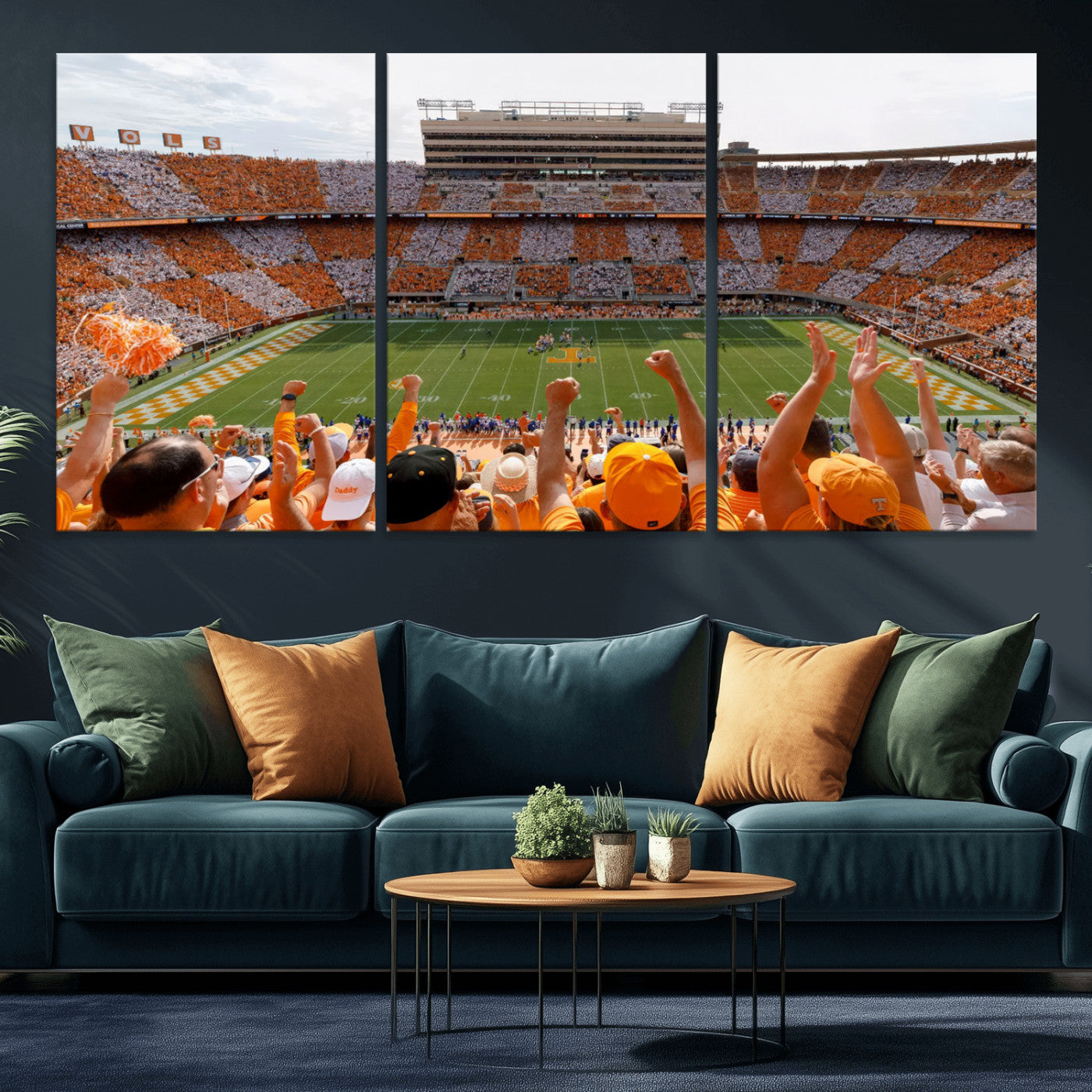 76011417-MGV-CV-36X24-Neyland Stadium Wall Art – Panoramic Tennessee Volunteers Checkerboard Crowd Canvas Print, Day Game Football Celebration Sports