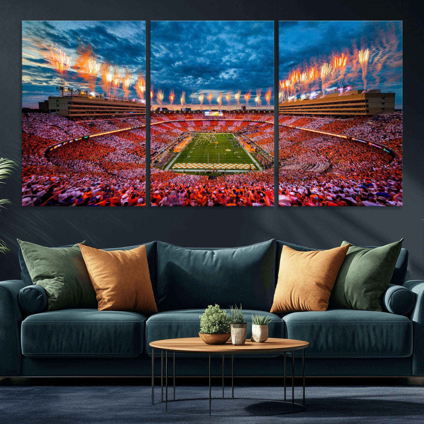 94266219-MGV-CV-36X24-Neyland Stadium Wall Art – Panoramic Tennessee Volunteers Checkerboard Crowd Fireworks Canvas Print, Football Game Day Sports